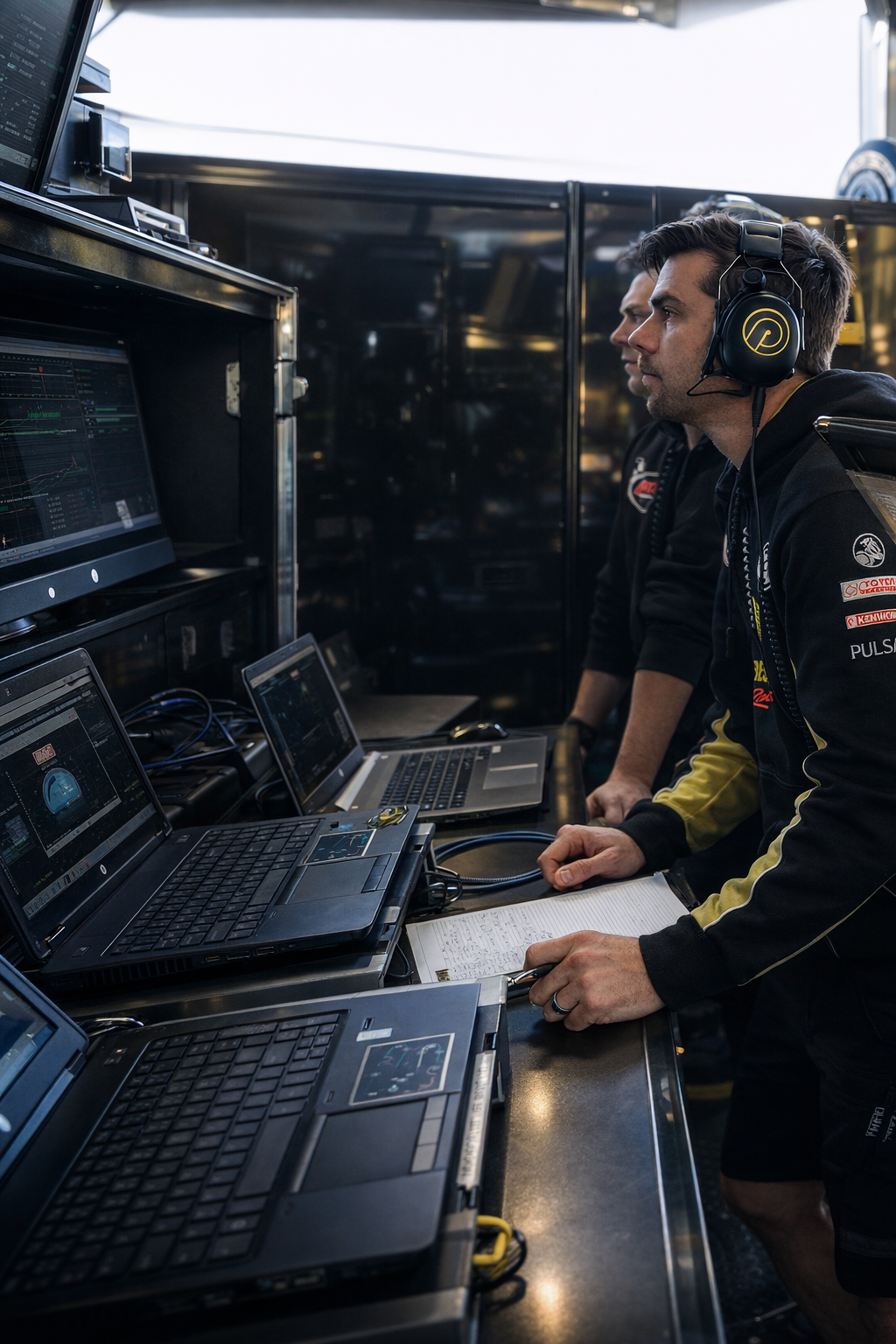 Bryan Richards analysing race data in the Supercars Championship pit garage